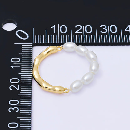 24K Gold Filled Shell Pearl Molten Linear Half Ring | O2007