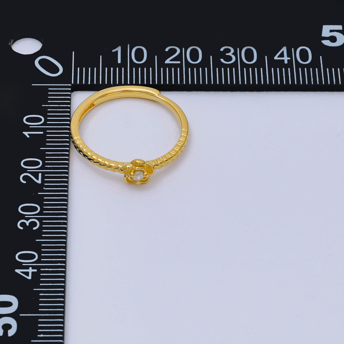 24K Gold Vermeil Round CZ Blooming Petal Rose Flower Dainty Adjustable Ring | SL-655