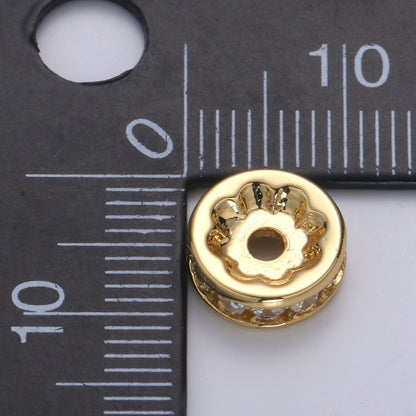 Gold CZ Micro Pave Spacer Beads, for DIY Beaded Bracelet Jewelry Charms Rondell Bead Spacer Bead Size 10mm Bead B-507
