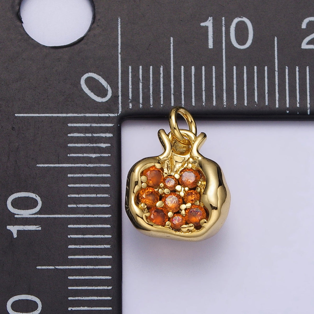 16K Gold Filled Fruit Pomegranate Vermilion Micro Paved CZ Mini Charm in Gold &amp; Silver | AC-268 AC-269