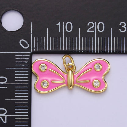 24K Gold Filled 14mm Black, Red, Pink Enamel CZ Dotted Charm | E765 - E767