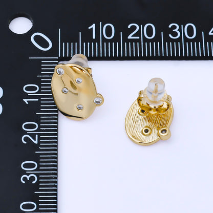 24K Gold Filled 15mm Clear CZ Dotted Hammered Oval Stud Earrings | AB1642