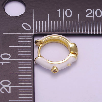 14mm Clear CZ Round White Enamel Geometric Huggie Earring | P102