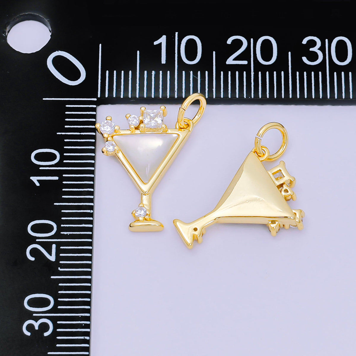 24K Gold Filled Shell Pearl, Abalone CZ Cocktail Martini Charm | M248