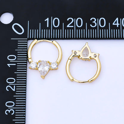 24K Gold Filled 15mm Clear CZ Three CZ Sideways Cluster Huggie Earrings | AB1624