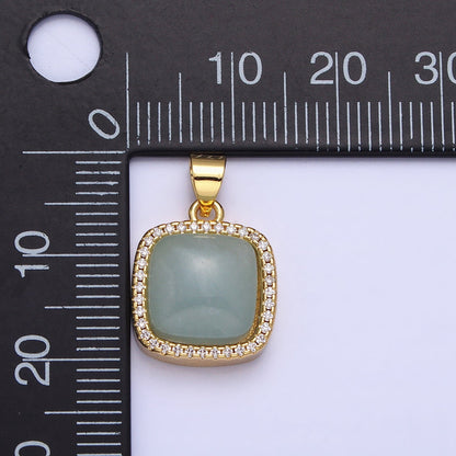 24K Gold Filled Natural Gemstone Micro Paved CZ Square Pendant | AA262 - AA269