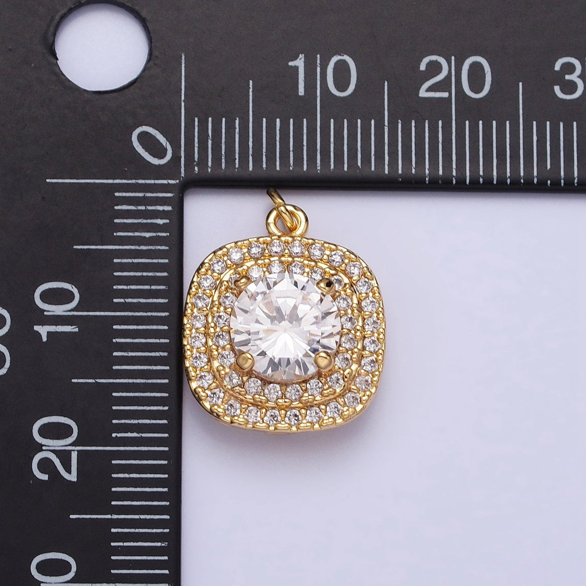 16K Gold Filled Square Micro Paved Round Clear CZ Add-On Charm in Gold &amp; Silver | AC389 AC390