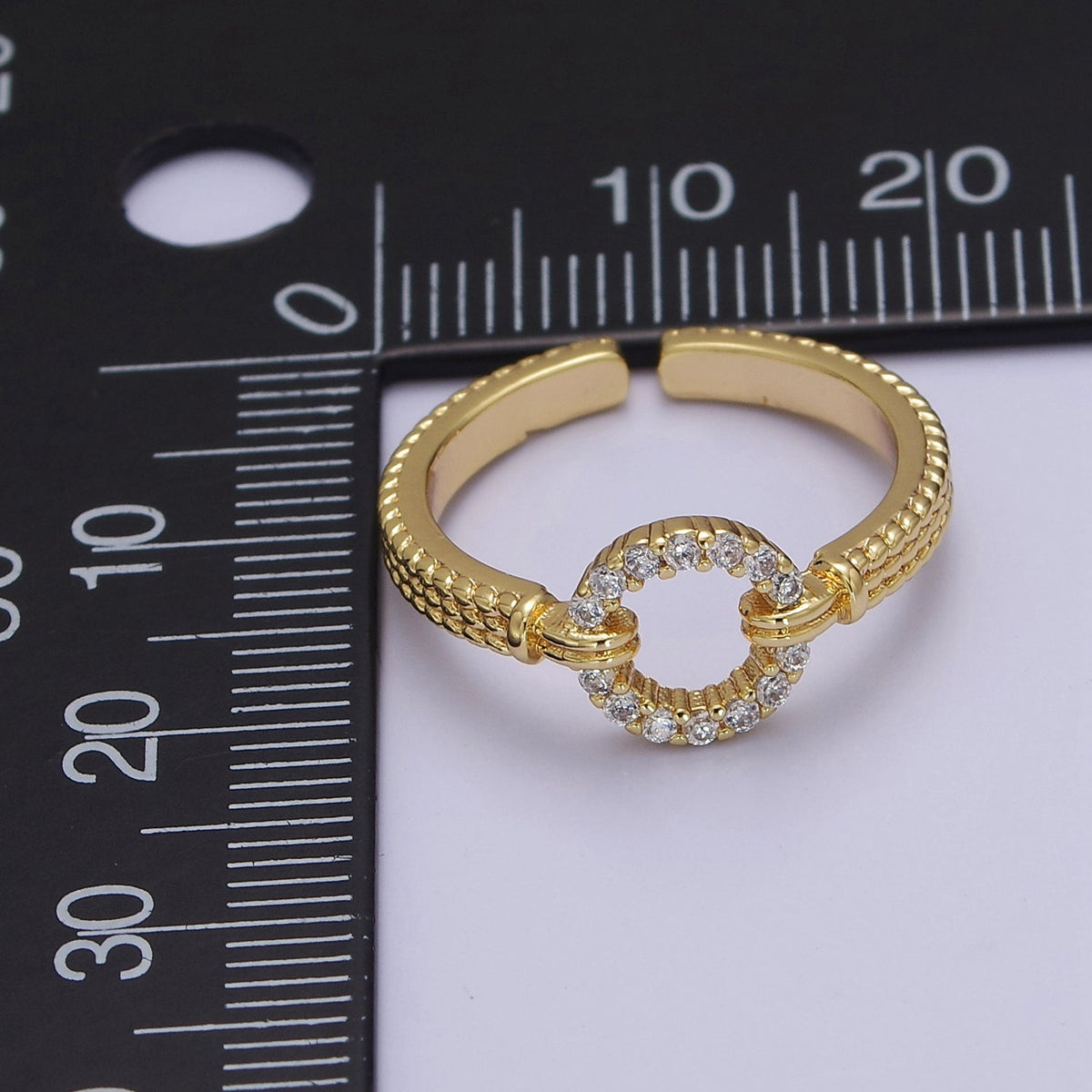 14K Gold Filled Open Circle Round Micro Paved CZ Textured Band Ring | O2071