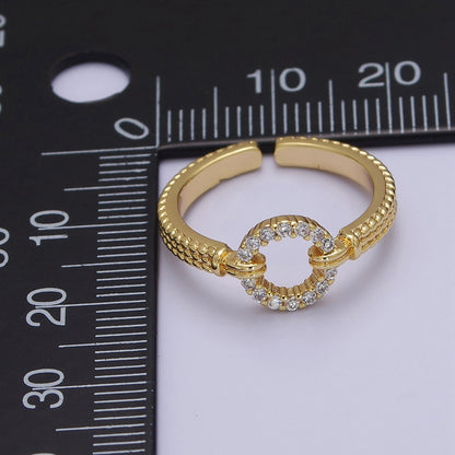 14K Gold Filled Open Circle Round Micro Paved CZ Textured Band Ring | O2071