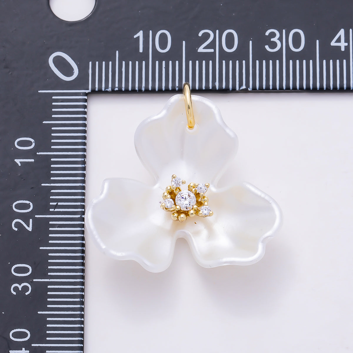 24K Gold Filled 22mm Round CZ White Orchid Bloom Flower Charm | N151