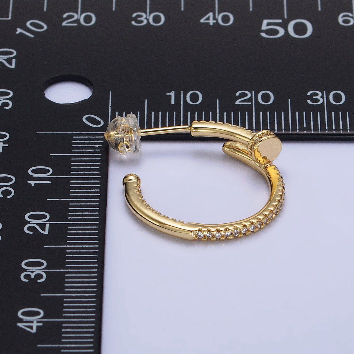 24K Gold Filled 23mm Needle Micro Paved CZ Hoop Earrings in Gold &amp; Silver | AB534 AB535