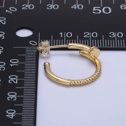 24K Gold Filled 23mm Needle Micro Paved CZ Hoop Earrings in Gold &amp; Silver | AB534 AB535