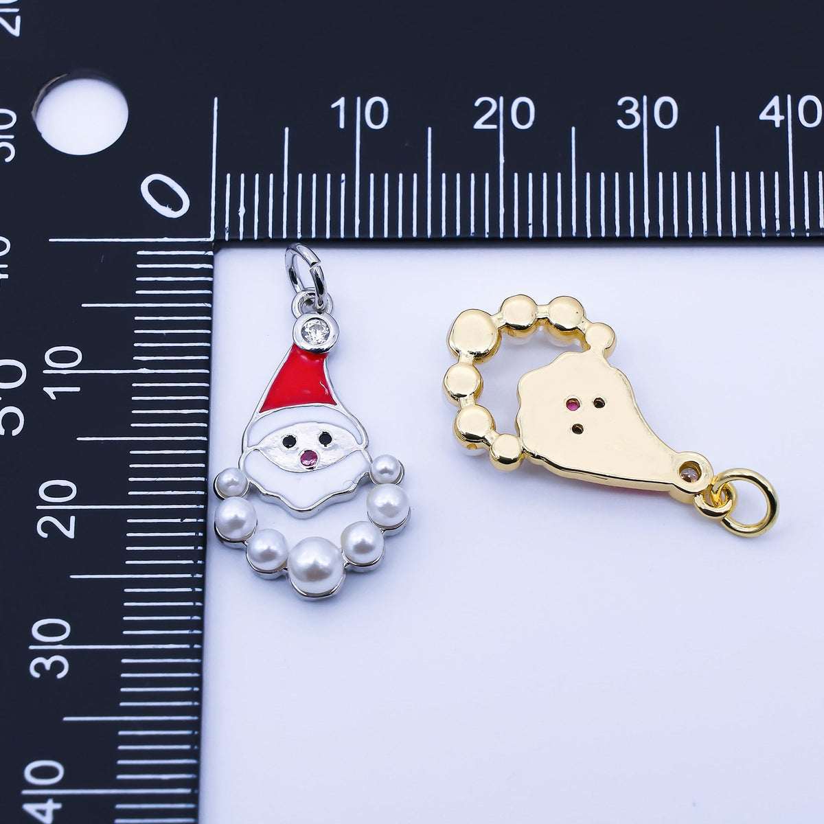 24K Gold Filled 23mm Shell Pearl Enamel Santa Claus Charm in Gold &amp; Silver | C939