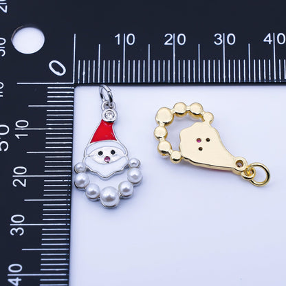 24K Gold Filled 23mm Shell Pearl Enamel Santa Claus Charm in Gold &amp; Silver | C939