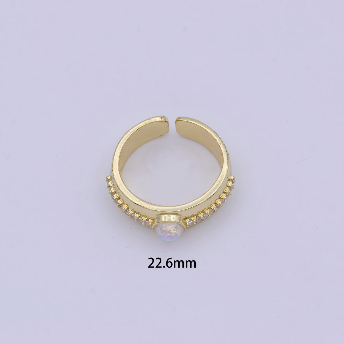 Golden Bold Oval Moonstone Adjustable Statement Ring U-482