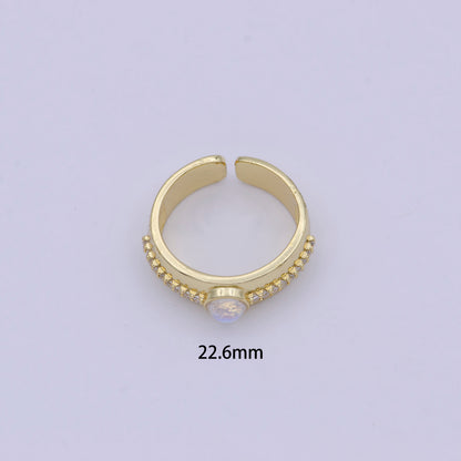 Golden Bold Oval Moonstone Adjustable Statement Ring U-482