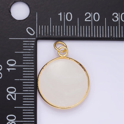 14K Gold Filled 25mm Shell Pearl Bezel Round Gemstone Charm | D568