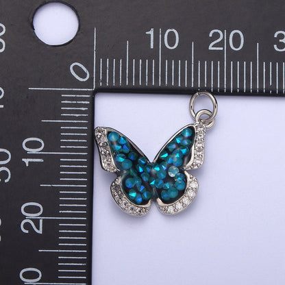 14K Gold Filled Green, Pink, Purple, Blue AB Micro Paved CZ Monarch Butterfly Charm in Gold &amp; Silver | W77 - W780