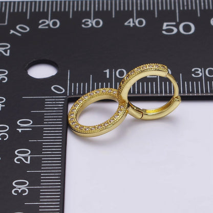 14K Gold Filled 25mm Clear Micro Paved CZ Double Circle Drop Huggie Earrings | AE769
