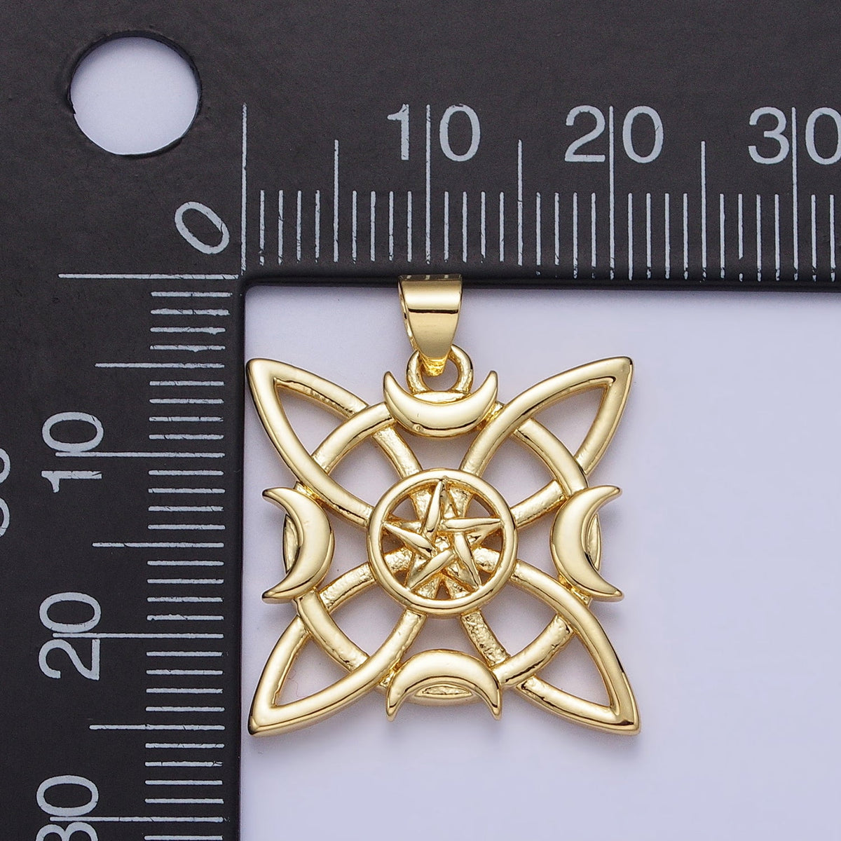 26mm Celestial Moon Star Celtic Geometric Open Square Pendant | AA146