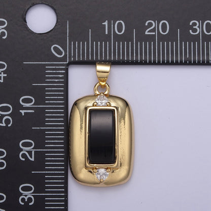 14K Gold Filled 28mm Black Onyx CZ Gemstone Rectangle Bezel Pendant | H542