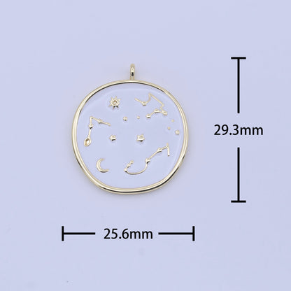 14K Gold Filled 30mm White, Black Enamel Constellation Star Celestial Round Charm | H274 H277
