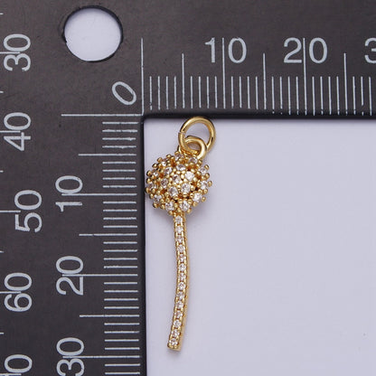 14K Gold Filled 30mm Micro Paved CZ Wish Dandelion Flower Charm | E399