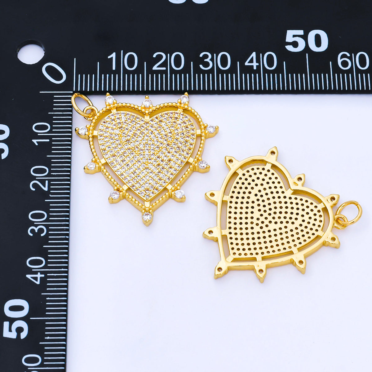 24K Gold Filled 30mm Micro Paved CZ Dotted Outline Heart Charm | AF1553