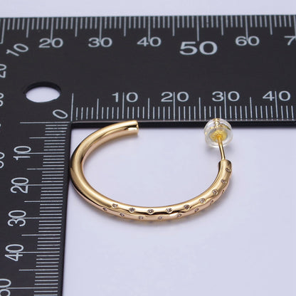 30mm Clear CZ Dotted C-Shaped Hoop Earrings in Gold &amp; Silver | AB749 AB741