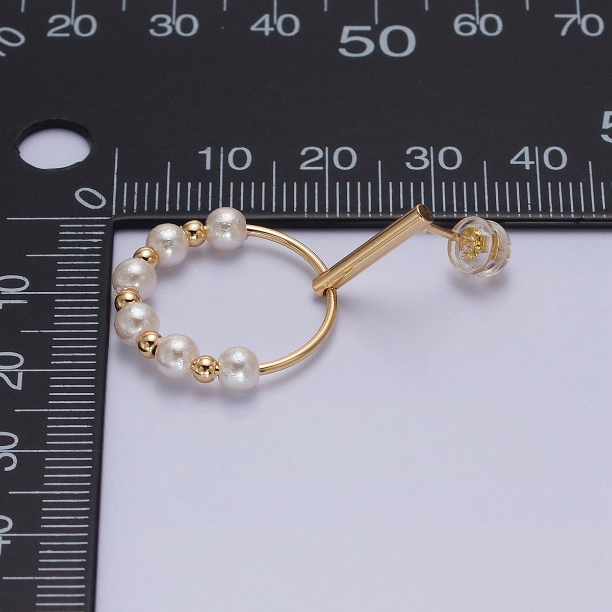 Silver, Gold Round Shell Pearl Bead Circular Drop Linear Stud Earrings | AB1098 AD784