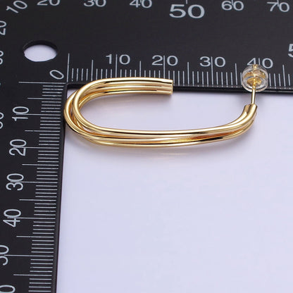 Gold, Silver 40mm Triple Band J-Shaped Geometric Hoop Earrings | AB627 AB628