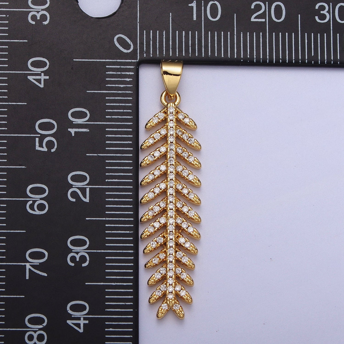 24K Gold Filled 40mm Micro Paved CZ Long Majesty Palm Leaf  Pendant | I315