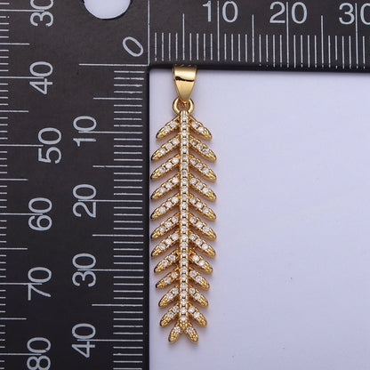 24K Gold Filled 40mm Micro Paved CZ Long Majesty Palm Leaf  Pendant | I315