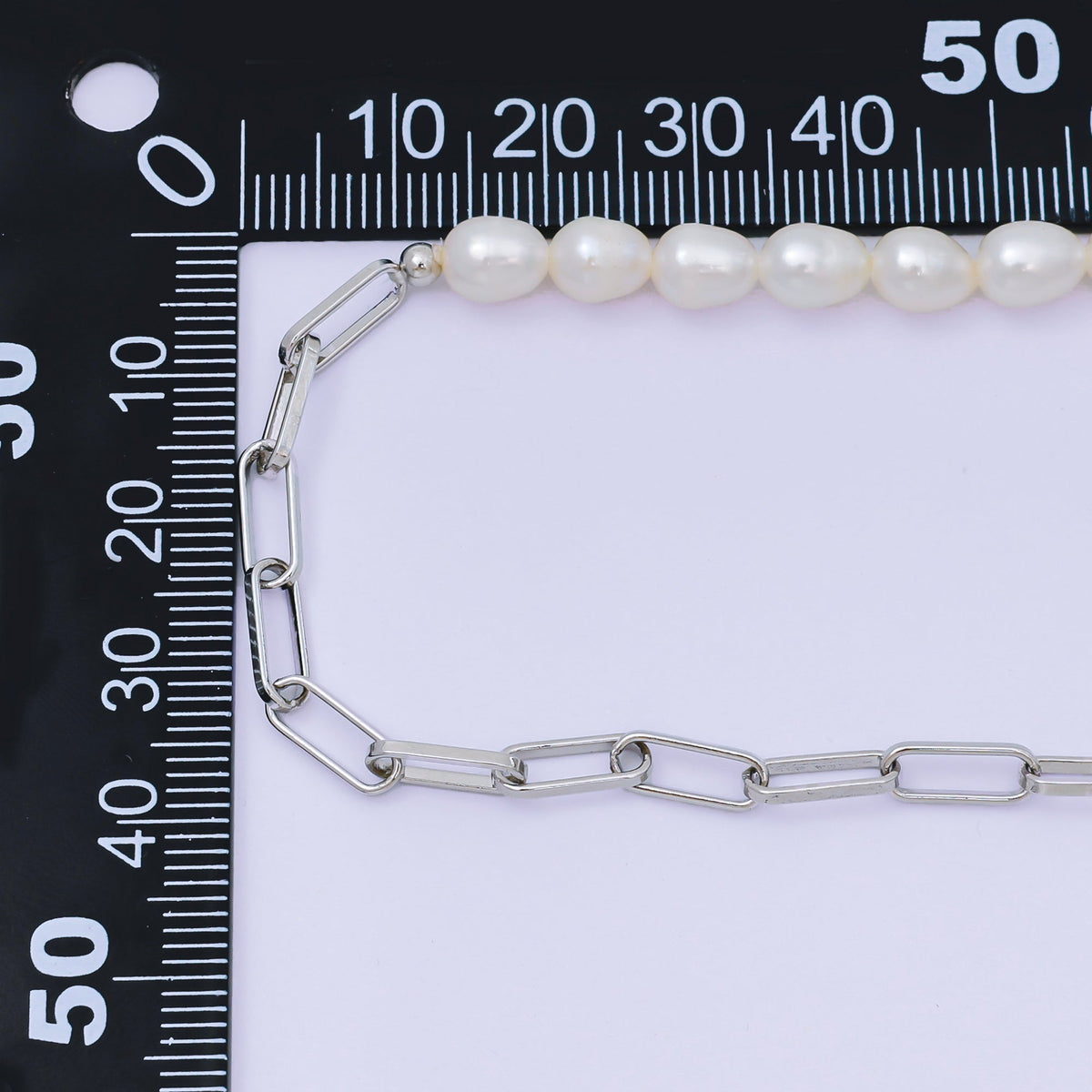 17 Inch Half Paperclip Chain, Half 5.3mm Freshwater Pearl Necklace | WA-1467 Clearance Pricing