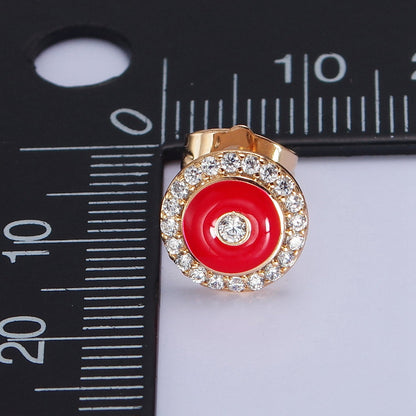18K Gold Filled 10mm Black, Red, White Enamel Micro Paved CZ Round Stud Earrings | AB290 - AB292