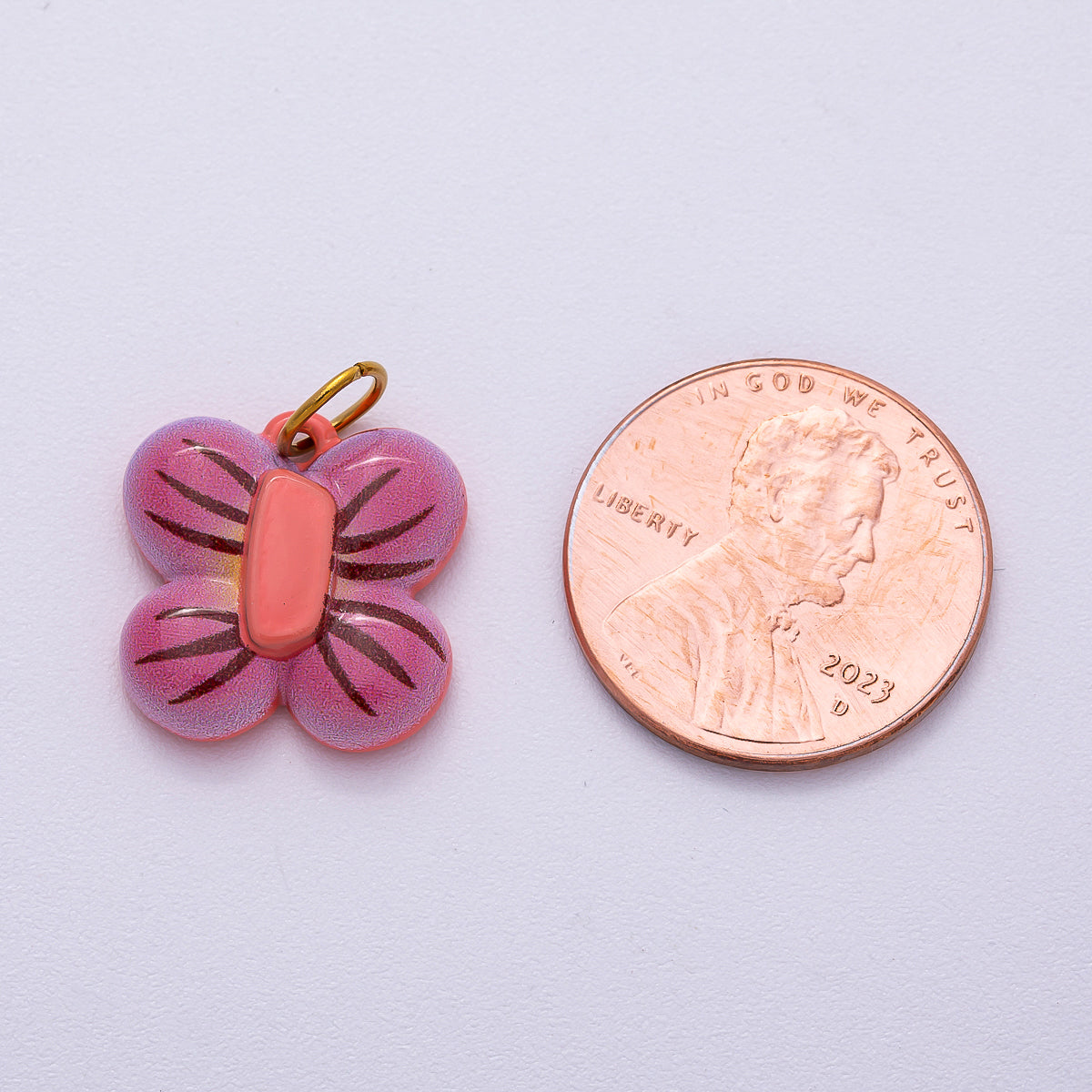 PVD Stainless Steel 16mm Purple Butterfly Mariposa Enamel Charm | Charms-00510