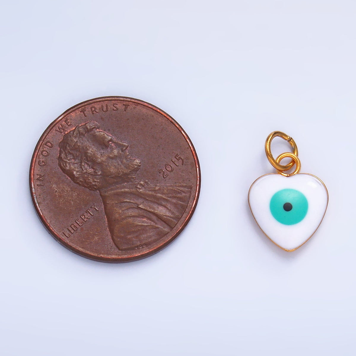 Stainless Steel 11.5mm Evil Eye Enamel Heart Charm in Gold &amp; Silver | P733