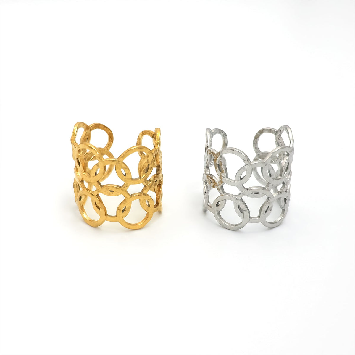 Stainless Steel Triple Hammered Round Band Ring in Gold &amp; Silver | Rings-00224