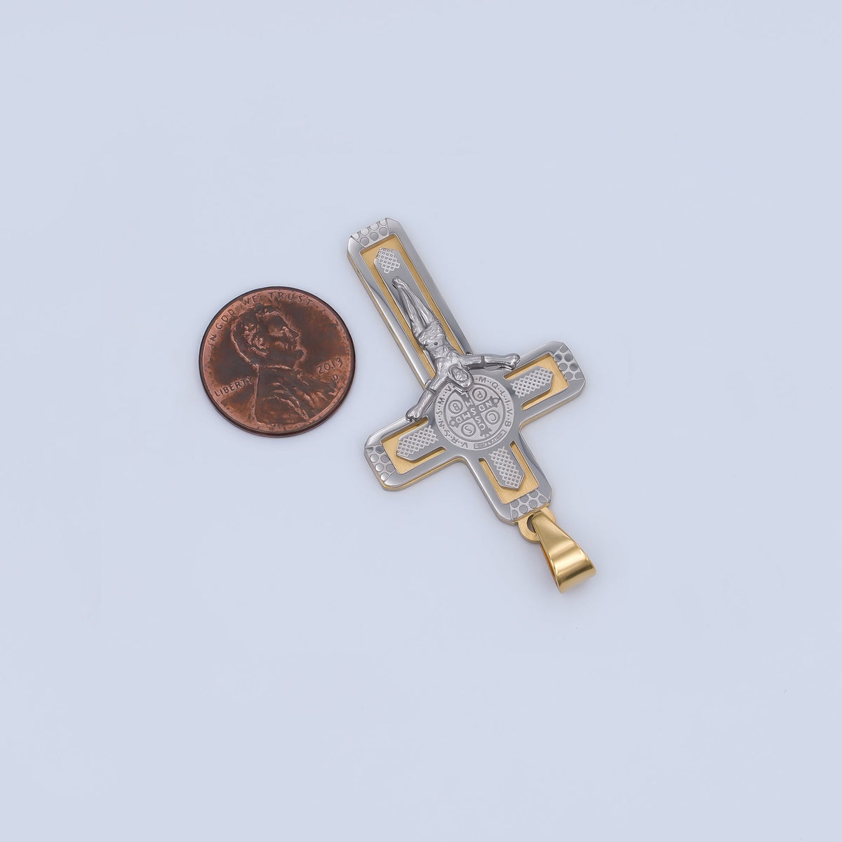 Stainless Steel Saint Benedict Jesus Crucifix Cross Mixed Metal Pendant | P969