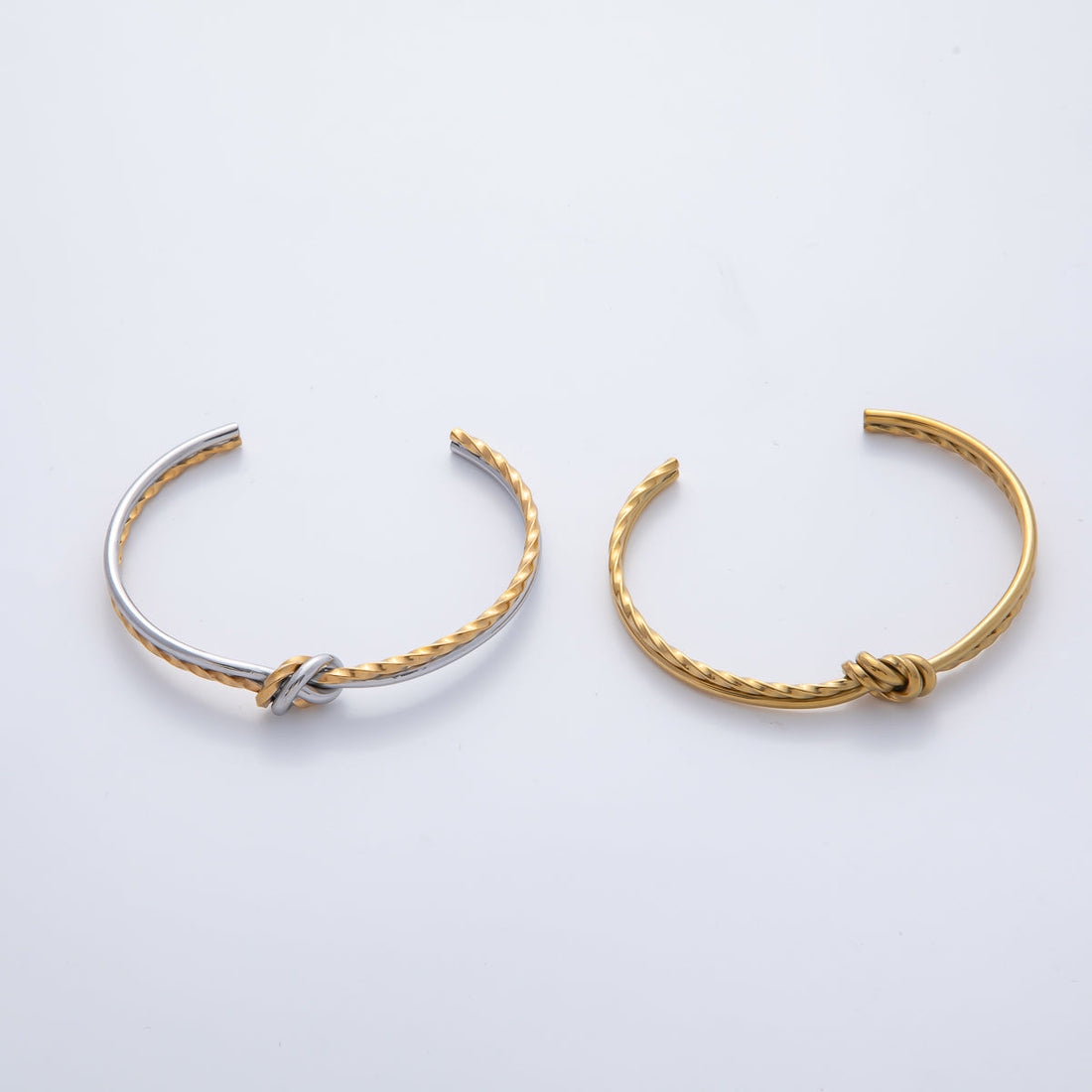 Stainless Steel Knot Twisted Double Band Cuff Bracelet in Gold &amp; Mixed Metal | WA-1218 WA-1225