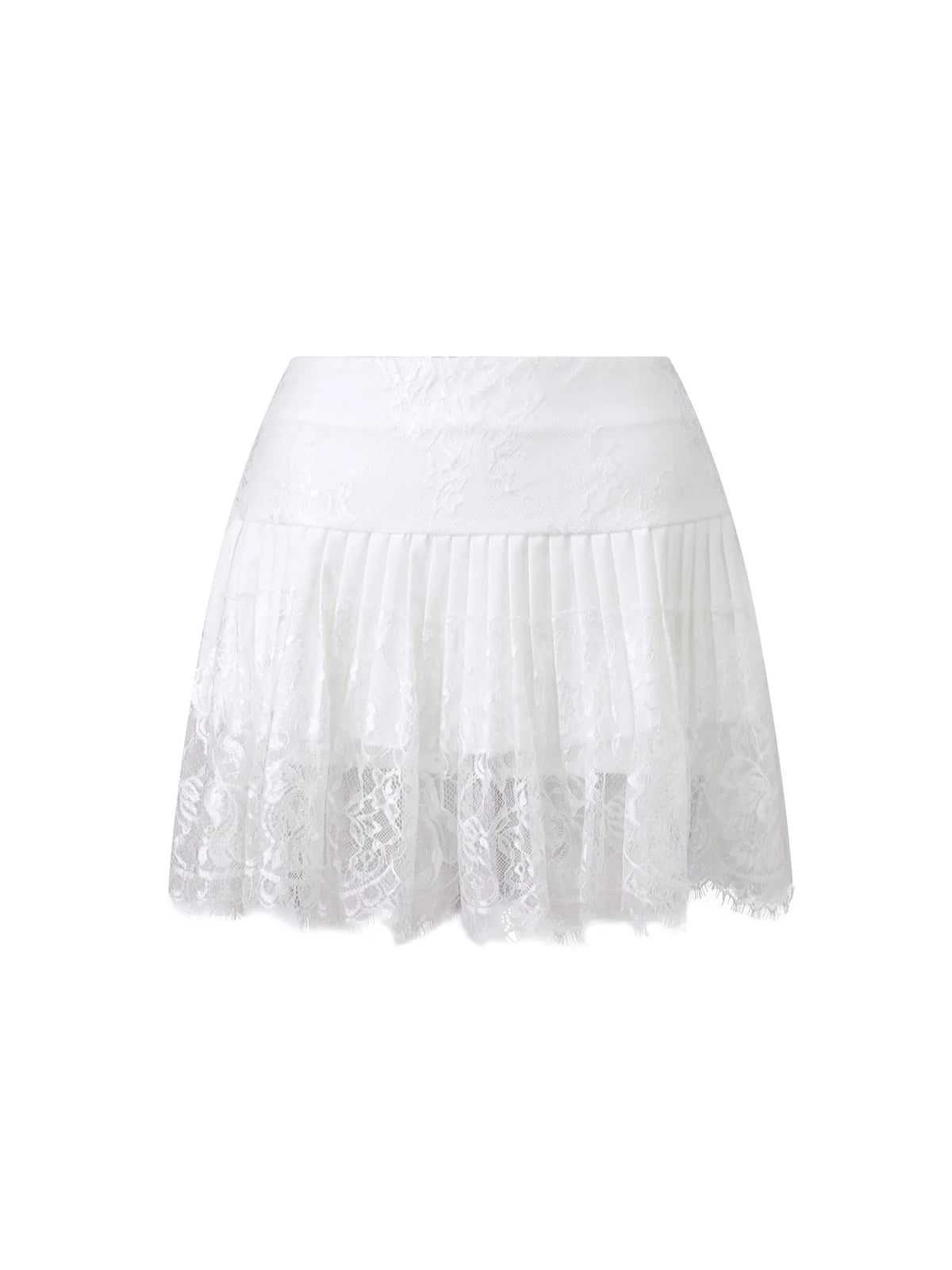 Women Solid Color Patchwork Lace Mini Skirt High Rise A-line Short Pleated Skirts Casual Summer Streetwear