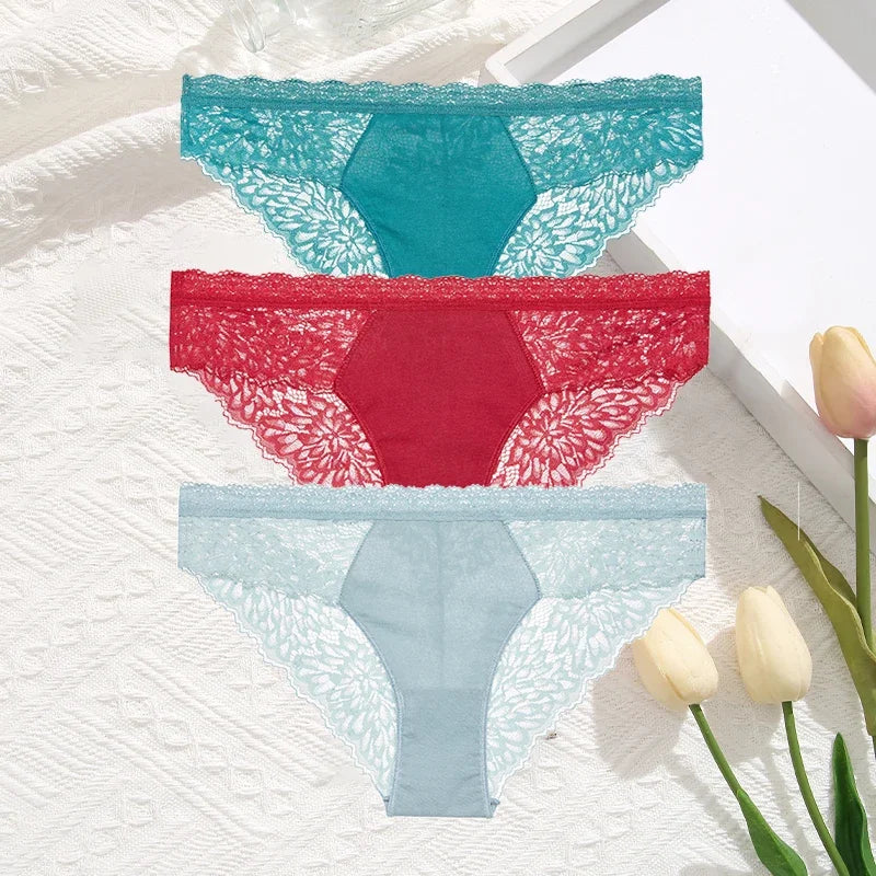 Premium Seamless Lace Briefs for Women – 3-Piece Set