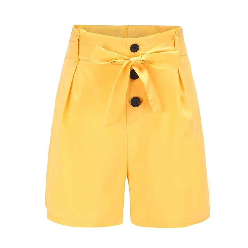 Y2K Solid Button Front Shorts Tie Waist Beach Summer High Waist Shorts Women&