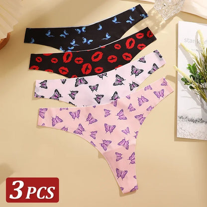 Seamless G-String Thongs for Women — 3-Piece Set with Cute Fruit Design