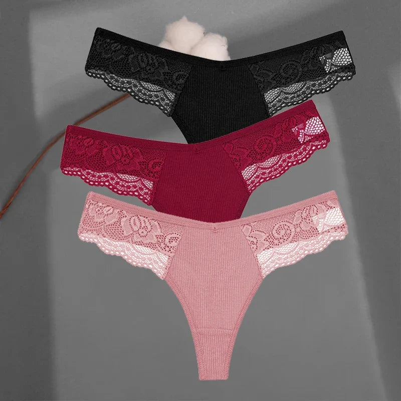 Soft Cotton Thong Panties Set — Lace G-String Underwear for Women