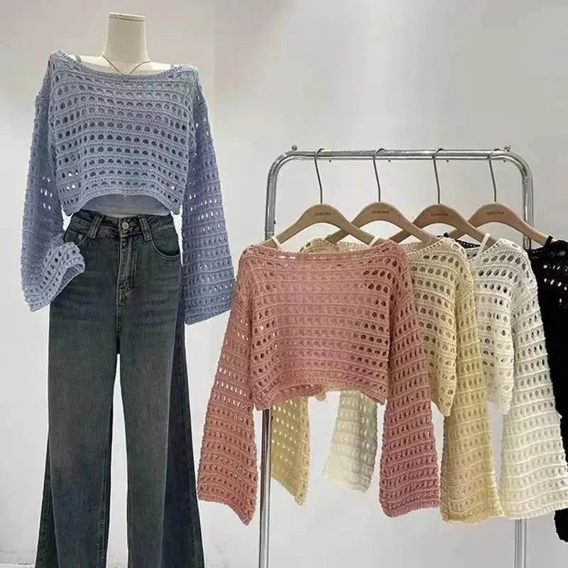 Boho Crochet Knit Crop Top for Summer Beach