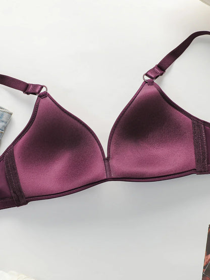 (3/4) Cup sizeUltra Thin Sexy Ice Silk Wireless Bra For Women Sexy Gather Underwear Push Up Simple Lingerie J8826