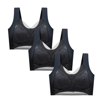 FallSweet 3PCS Lace Push Up Bras for Women Sexy Wireless Bra Ice Silk Deep V Bralette Tops Female Lingerie Mom&