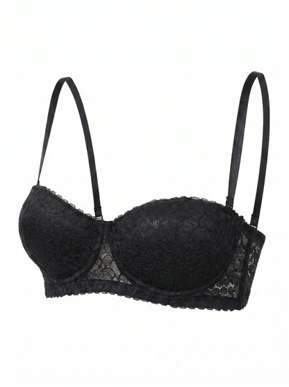 Women Black Lace Bra Half Cup Sexy Floral Embroidery Eyelash Trim Sensual Underwear Push Up Balconette Lingerie A3115