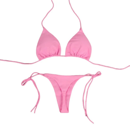 2025 Sexy Halter Solid Color Bikini Set Women&